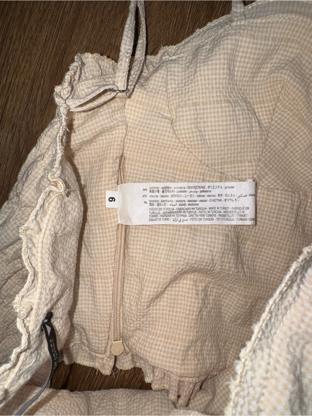 Zara Women’s Crop Top Gingham Ruched Beige White Size XS - Picture 4 of 5